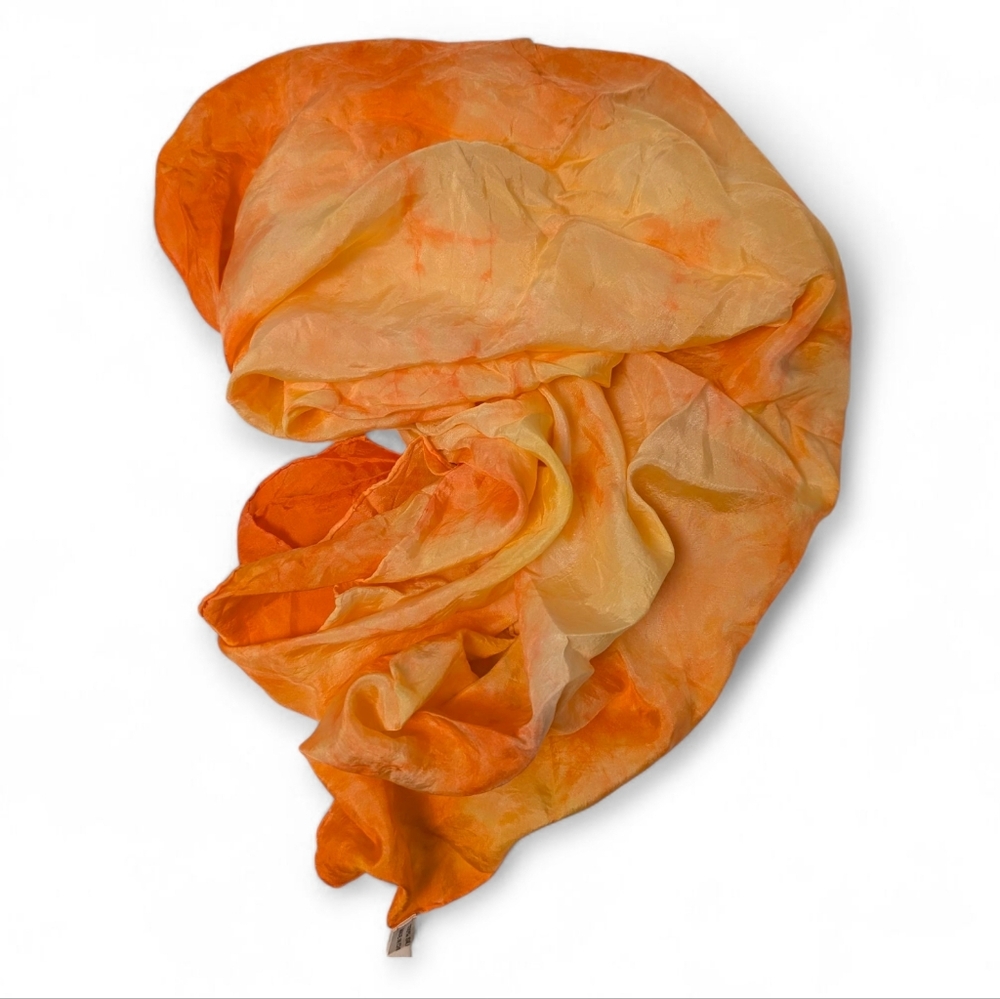 SILK Tie-Dye Sunburst Scarf Yellow Orange Shawl Cape 32x32